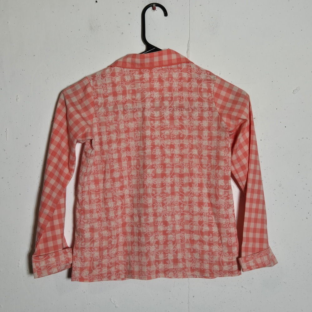 American Girl Girls Gingham Plaid Floral Pajama Top Small 7/8 Tenney Coral PJs - Picture 2 of 10